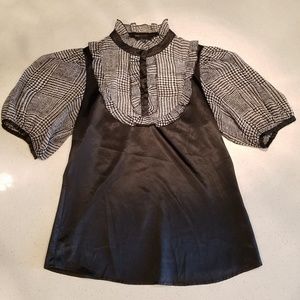 BCBG Maxazria Elbow Length Black Blouse Small
